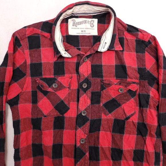 Roebuck & Co Buffalo Check Flannel Casual Button Up Shirt Mens Size S Red Black - Picture 1 of 10